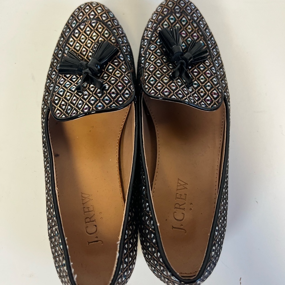 J. Crew Black and Gold Geometric Loafers Size 6 Holiday Formal Casual - Picture 5 of 8